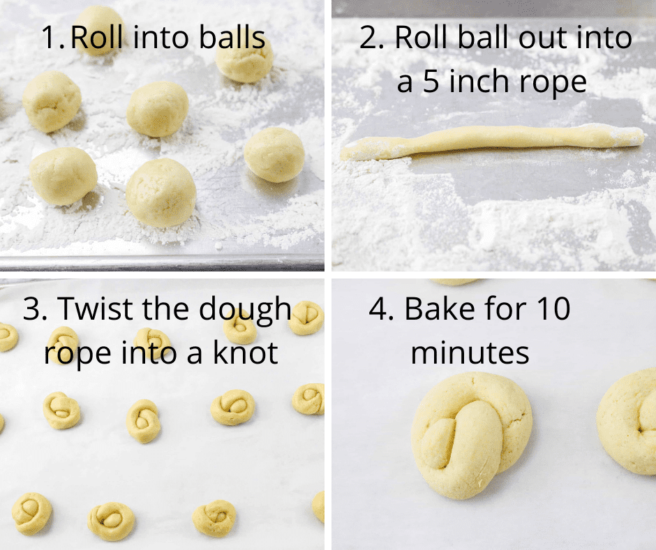 Preparing Italian knot cookies.