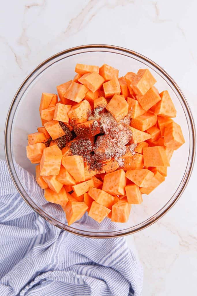 Seasoning on Sweet Potato Cubes