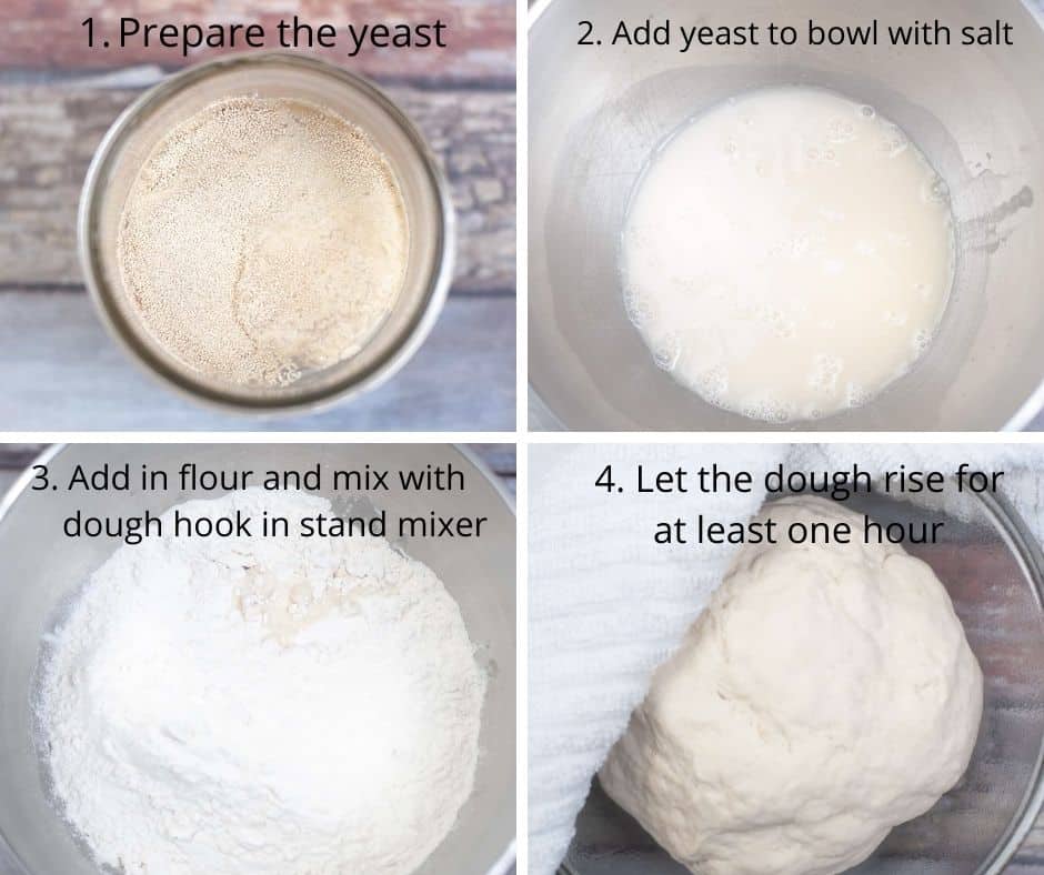 Steps to prepare the pretzel dough.
