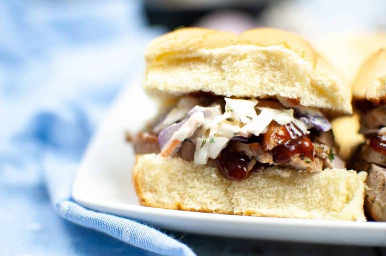 Closeup of barbecue pork sliders.