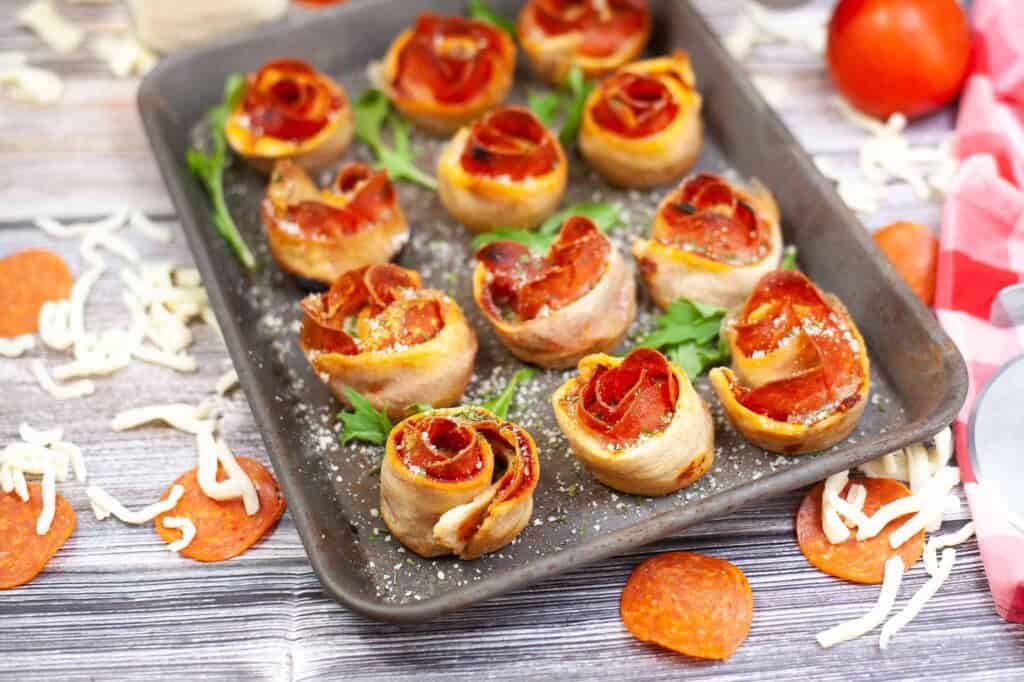 Air Fryer Pizza Roses on a Baking Sheet