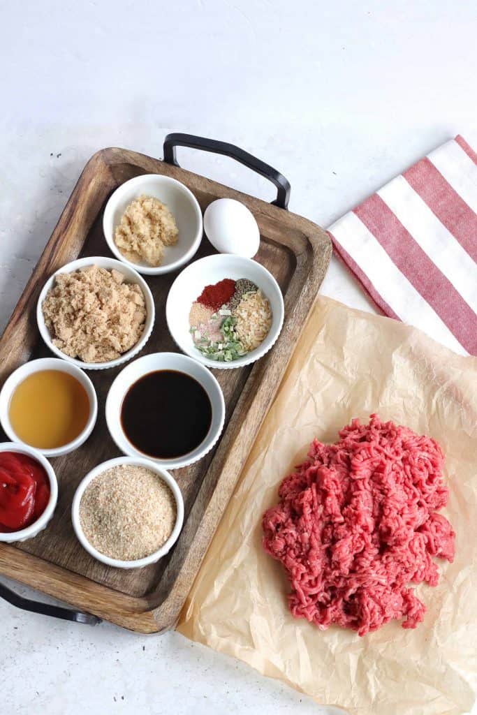 Ingredients for air fryer meatloaf recipe.