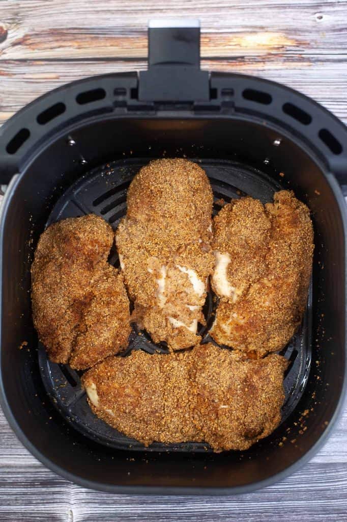 Almond crusted chicken in air fryer basket