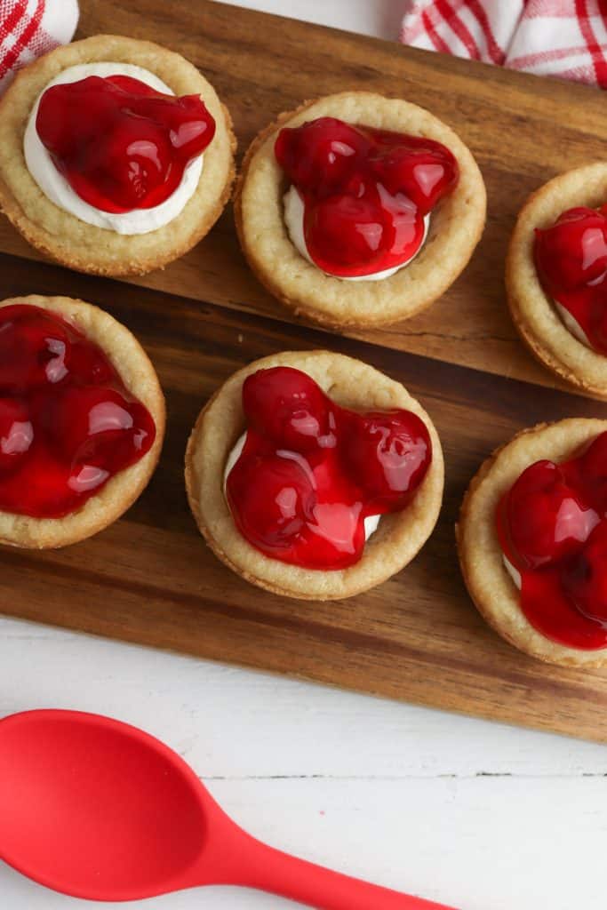 Overhead view of Cherry Cheesecake Cookie Cups