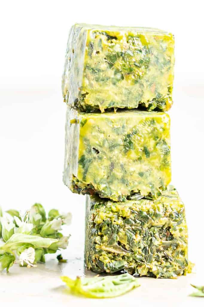 Stack of pesto cubes.