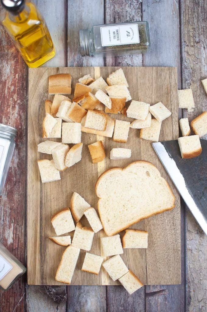 Bread cut into cubes
