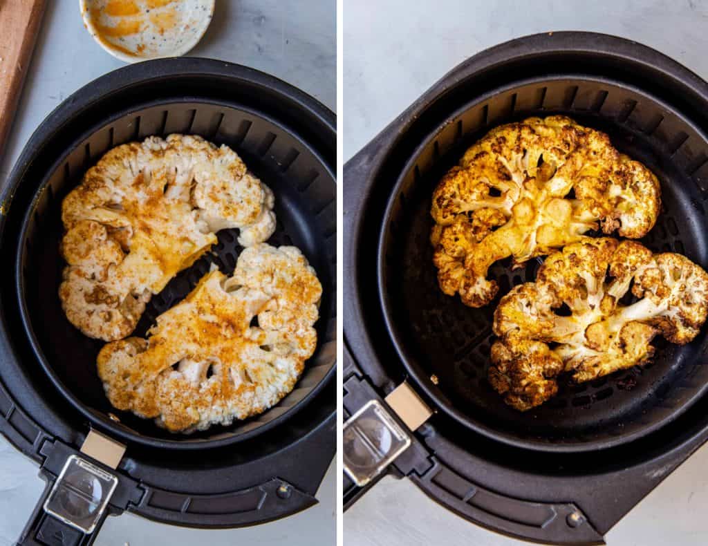 Cauliflower Steaks in Air Fryer Basket
