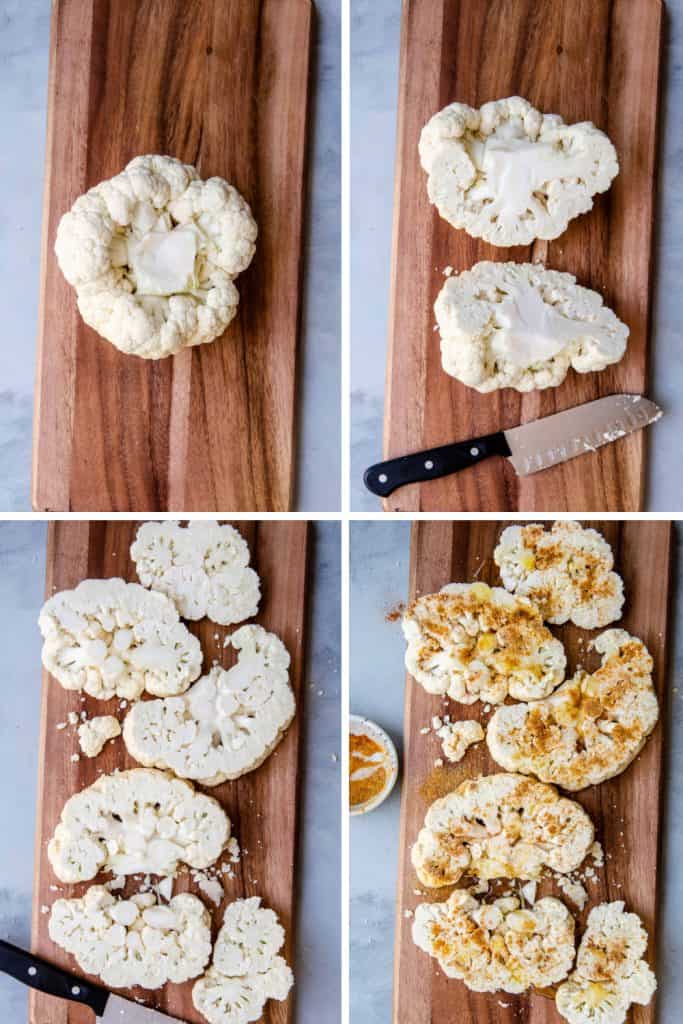Cutting cauliflower into steaks