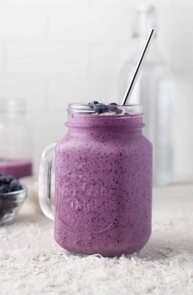 Headon photo of blueberry smoothie