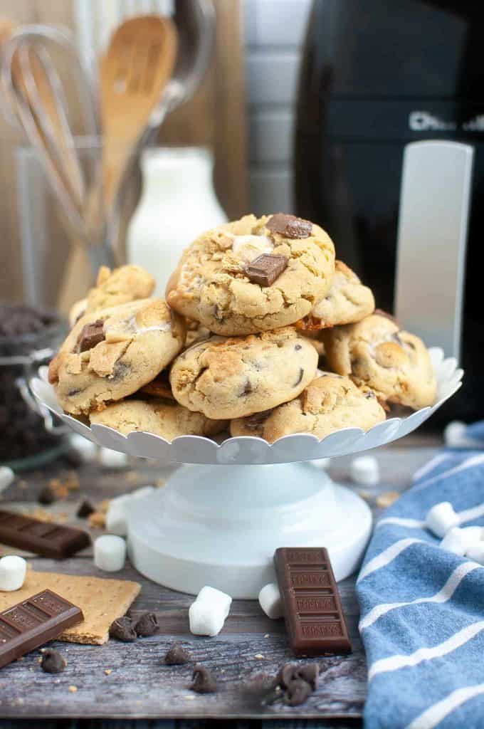 S'mores cookies on a white platter.