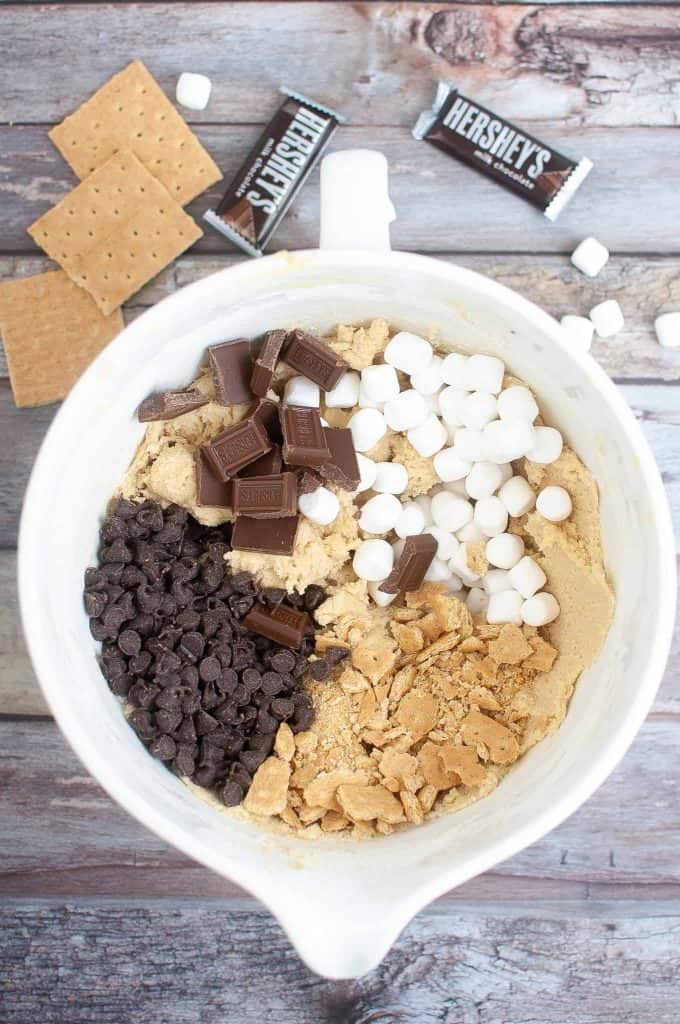 S'mores ingredients in a white bowl.