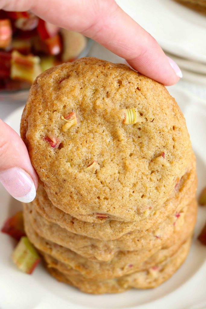 Holding up rhubarb cookie