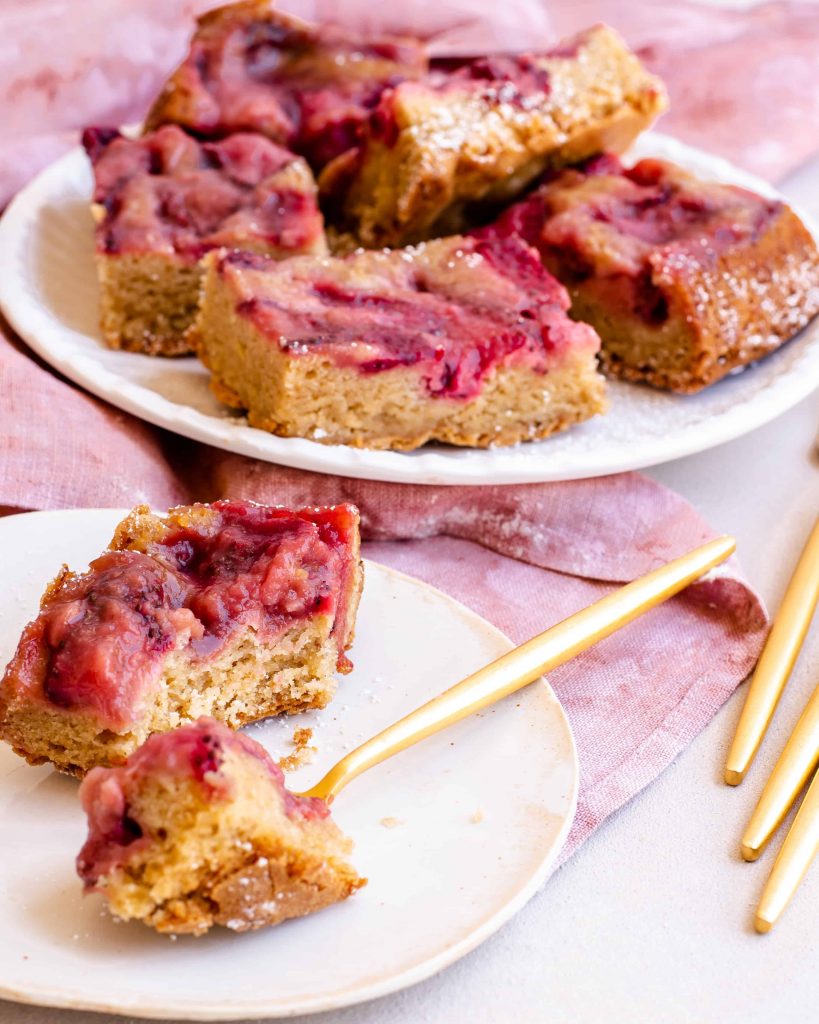Strawberry Upside Down Cake Bars plated.