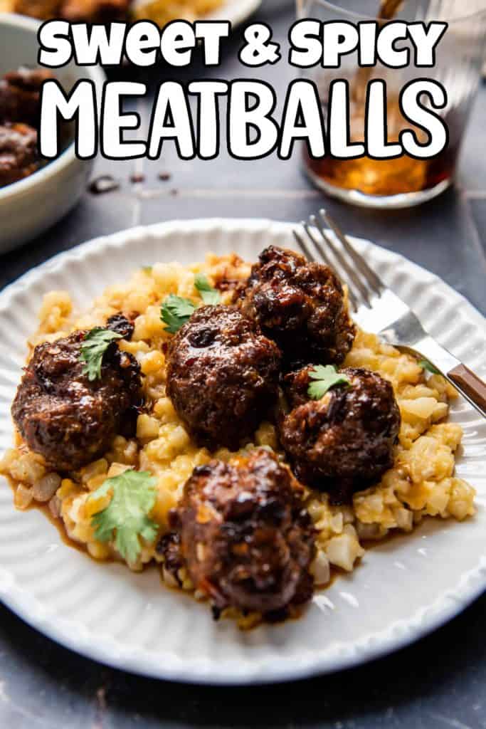 Sweet and spicy meatballs pin