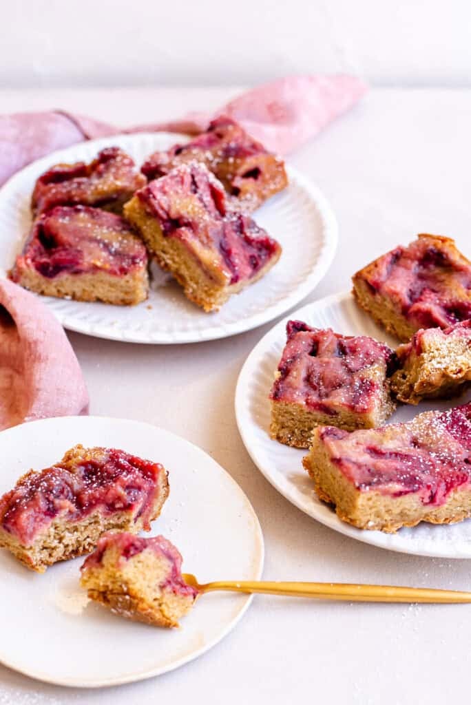Overhead view of strawberry bars served.