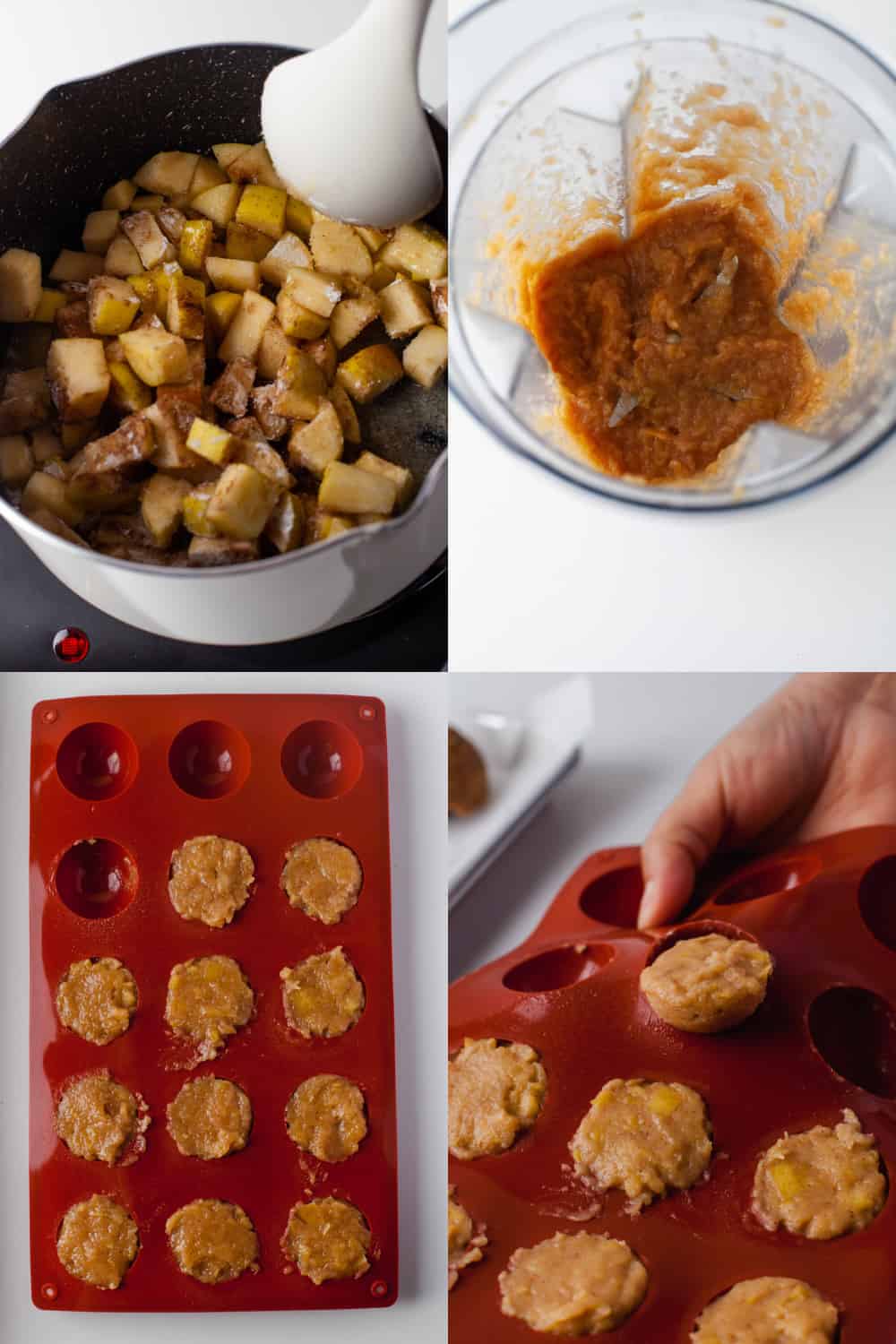 Steps to make apple pie filling including in blender and in silicone mold.