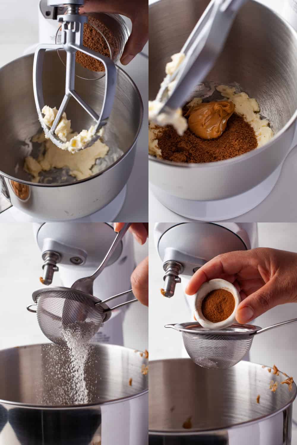 Steps for making cookie dough in a stand mixer.