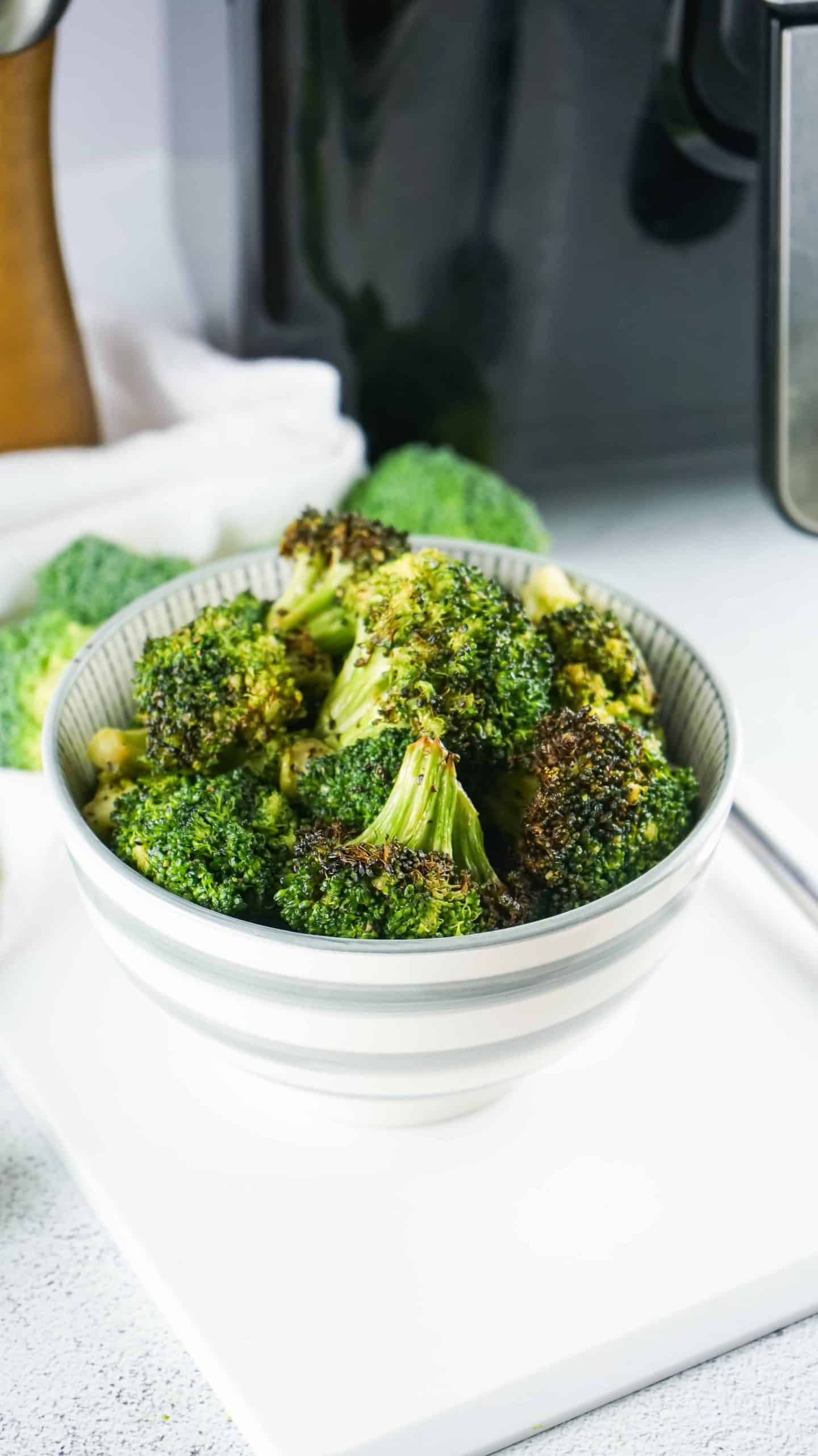 Roasted broccoli in a bowl.