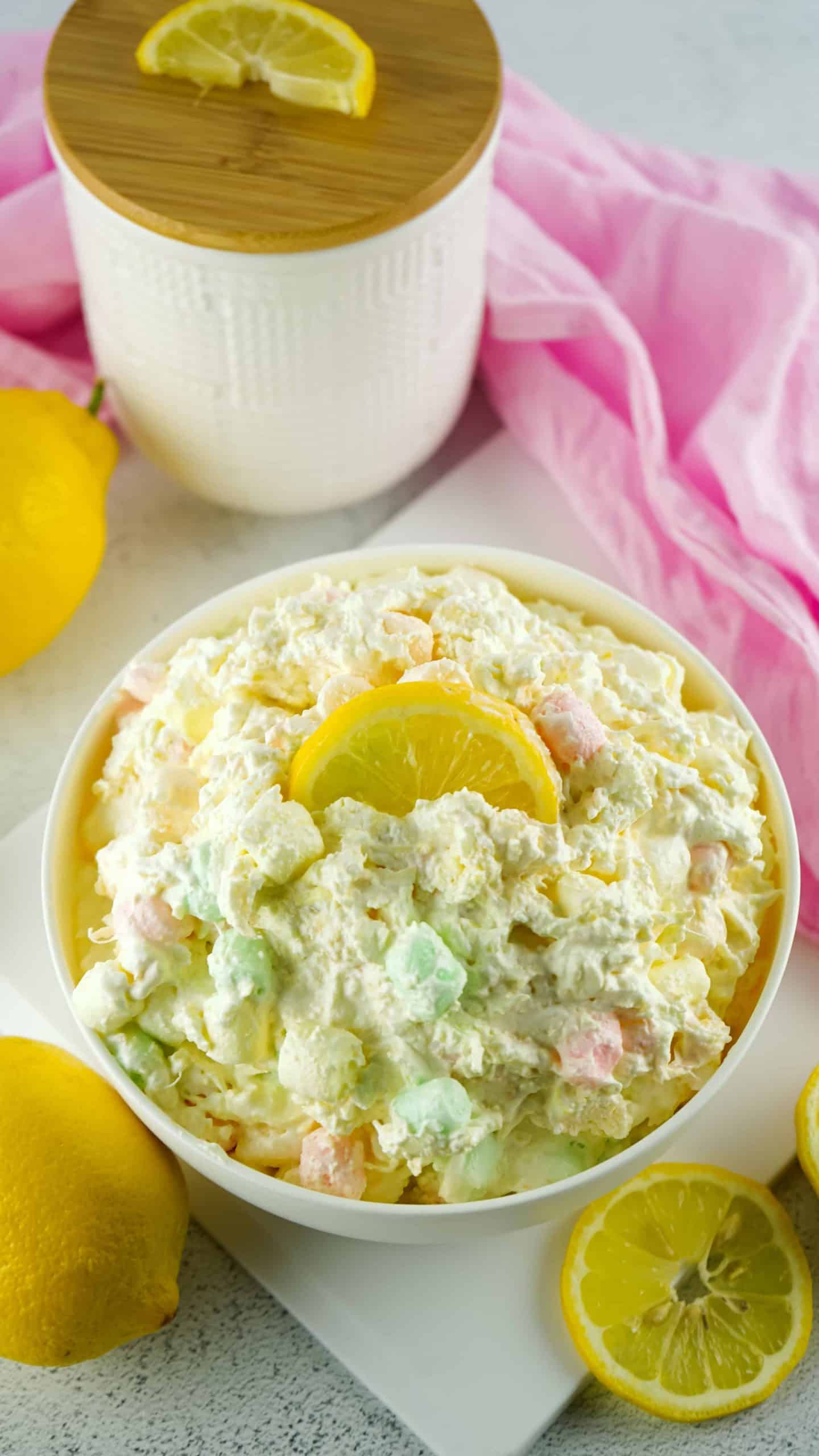 Overhead view of Lemon Fluff Salad