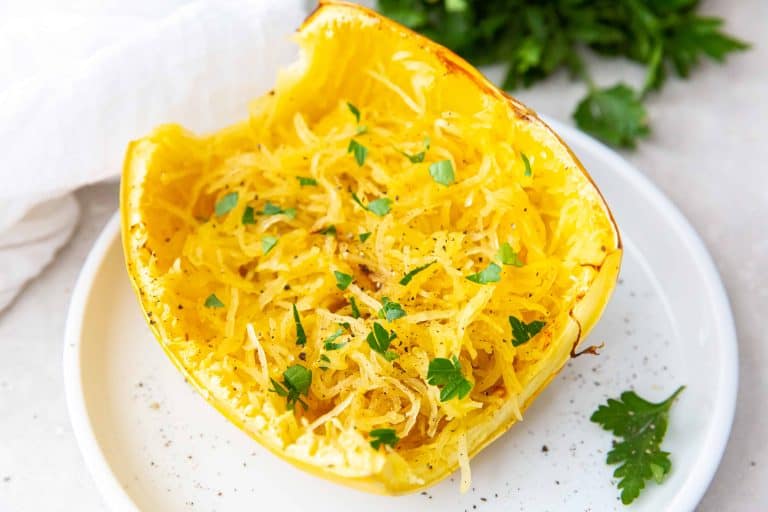 Spaghetti squash on a plate.