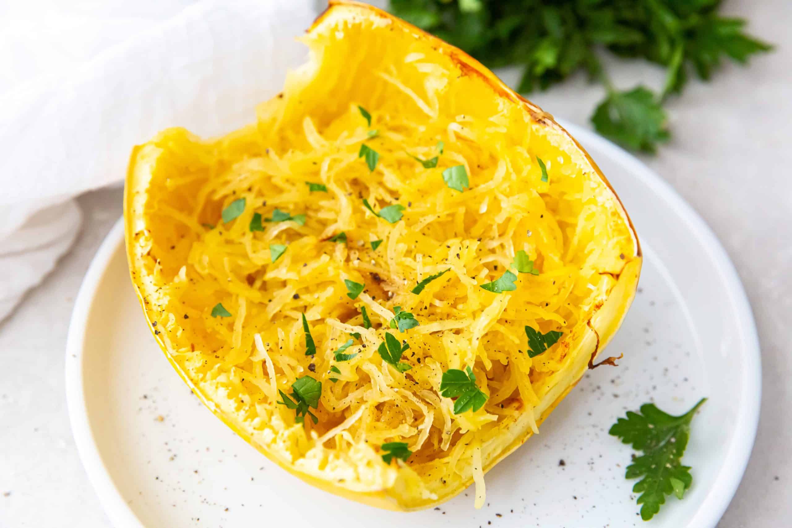 Spaghetti squash on a plate.