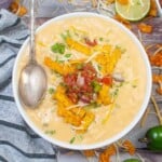Overhead view of Chicken Enchilada Soup