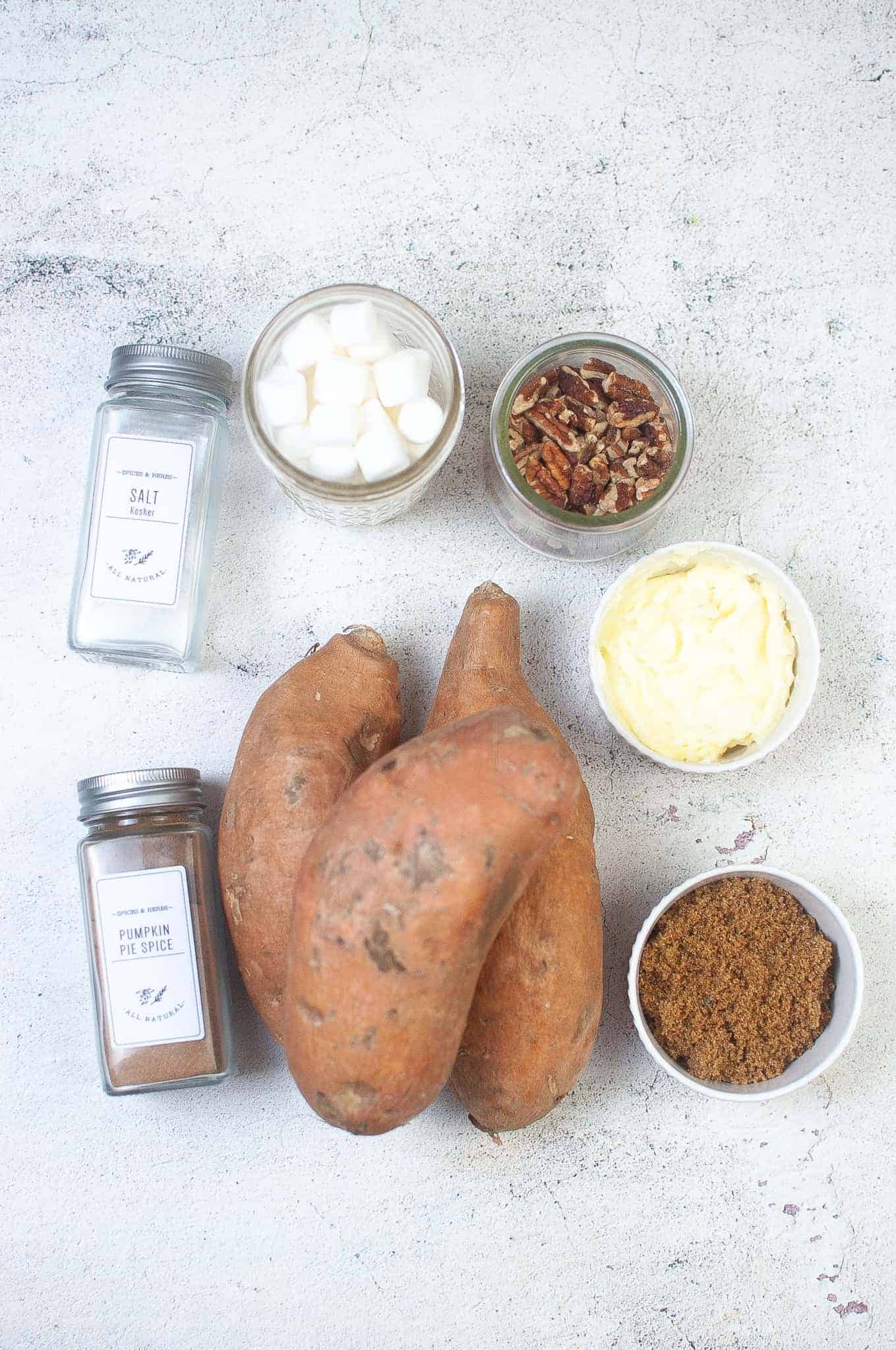 Overhead view of air fryer sweet potato ingredients.