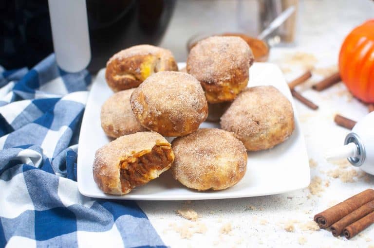 Air Fryer Pumpkin Pie Bombs on a white plate.