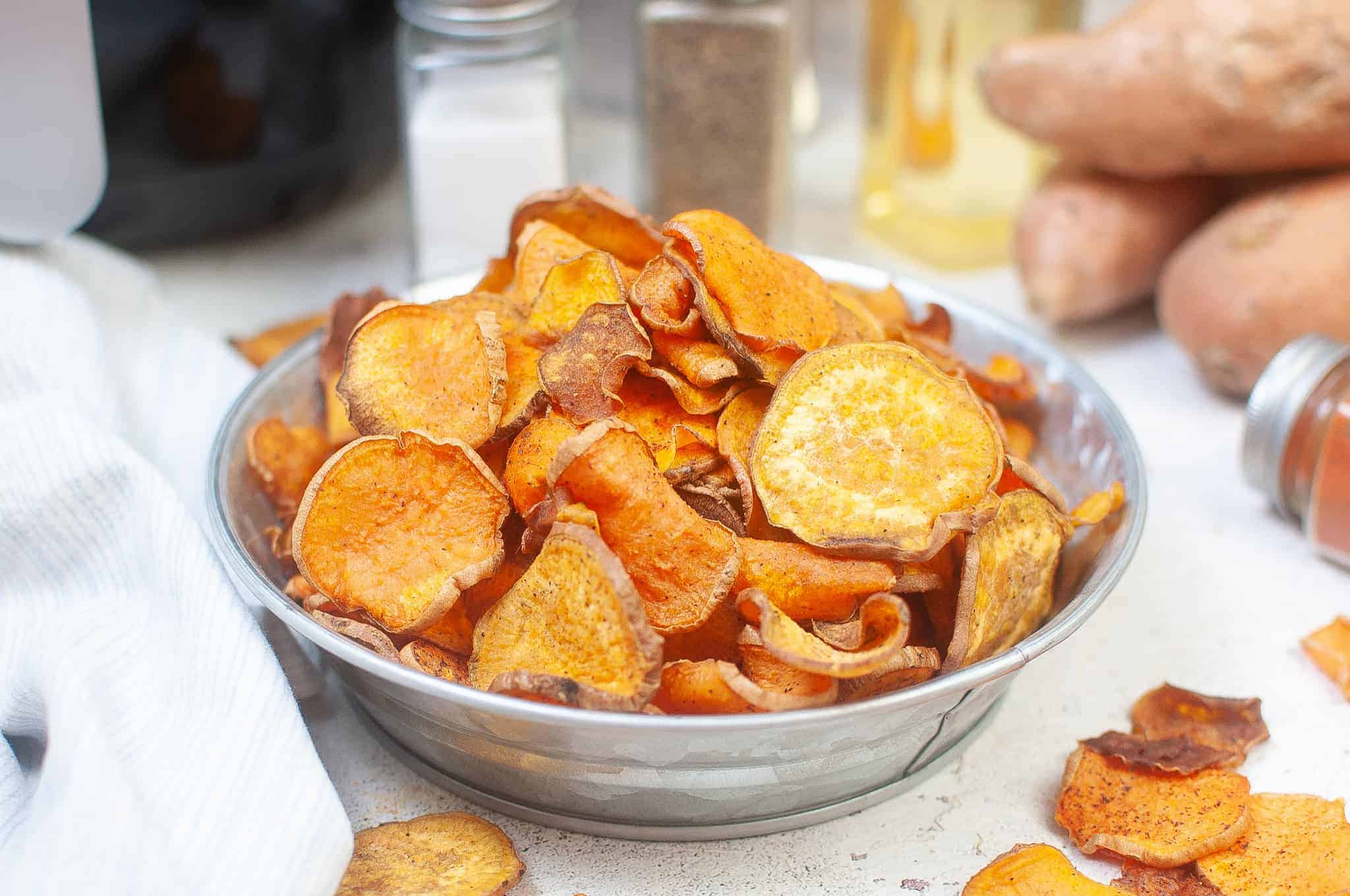 Sweet potato chips in a bowl.