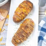 Bacon and cheese Hasselback Potatoes.