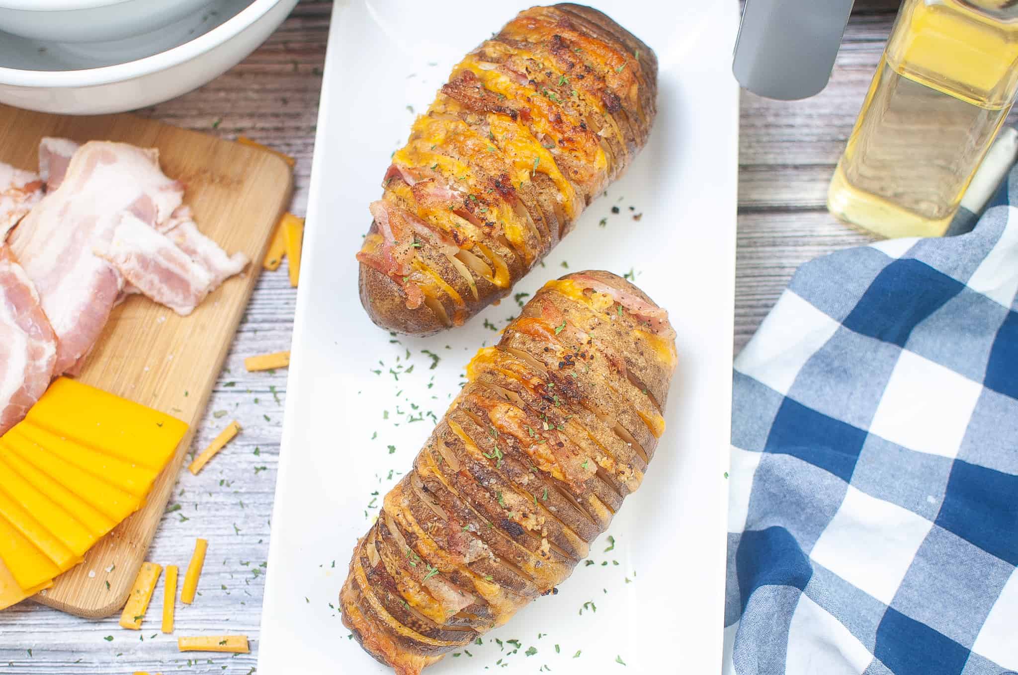 Bacon and cheese Hasselback Potatoes.