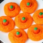 Fall Pumpkin Cookies on a white plate.