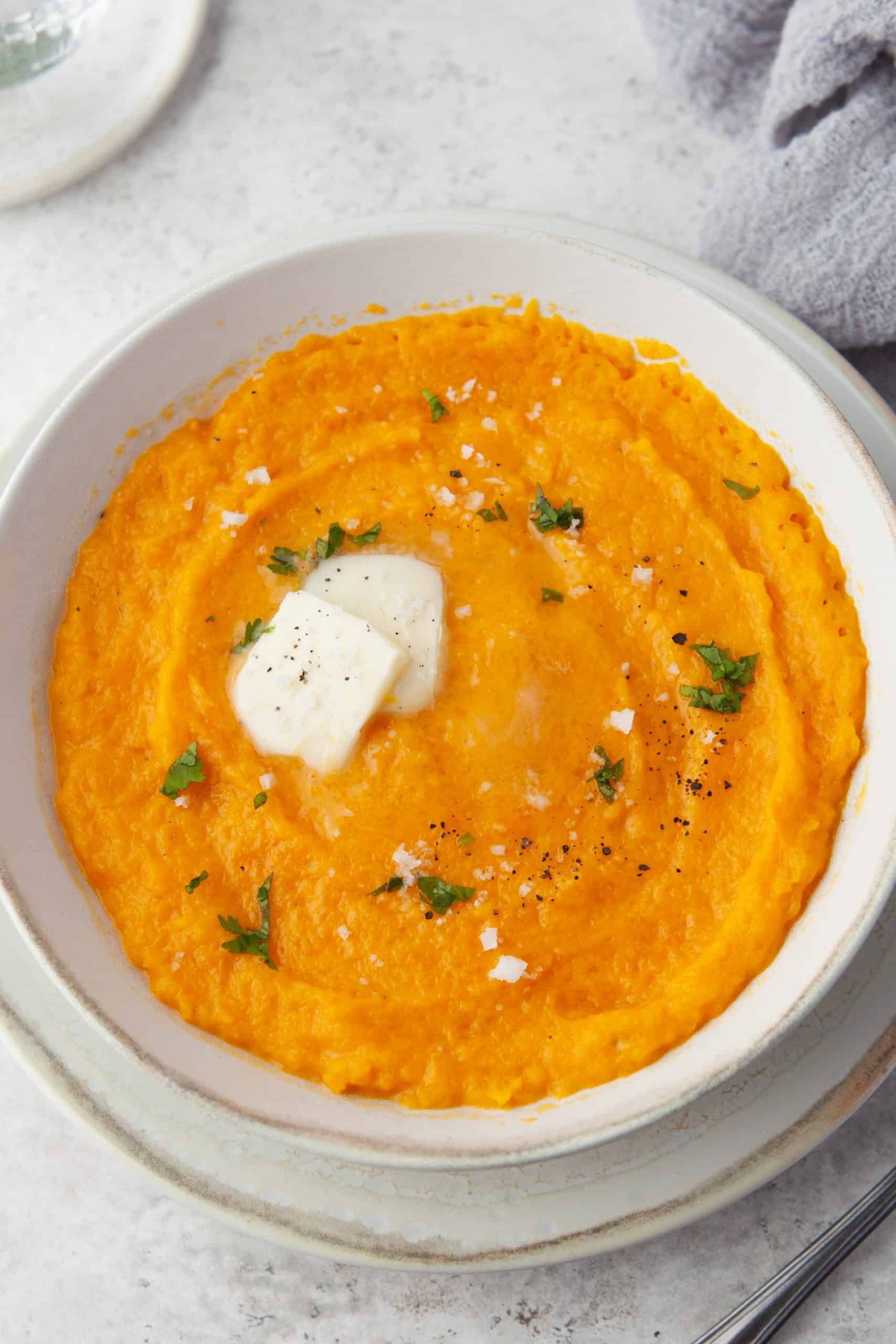 Overhead view of Instant Pot Mashed Butternut Squash.