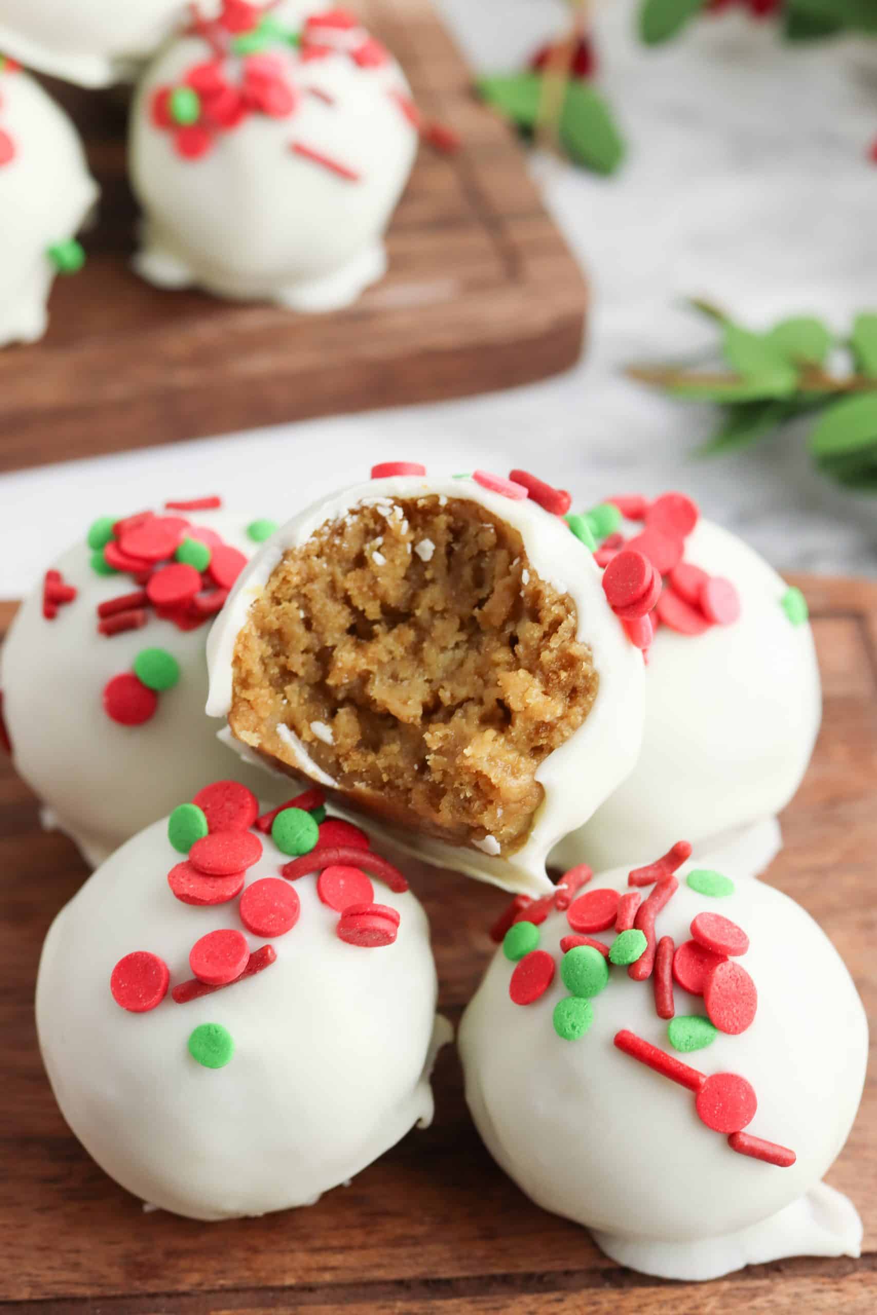 Gingerbread ball with a bite out of it.