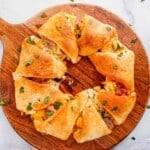 Overhead view of baked ham and cheese breakfast ring.