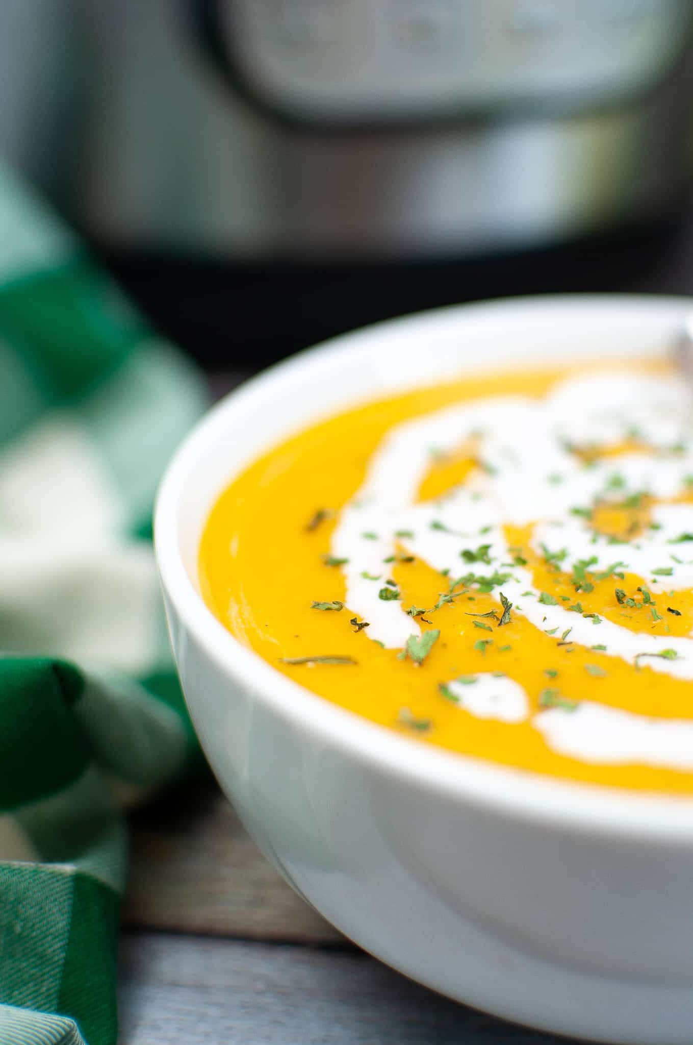 Closeup of butternut squash soup.