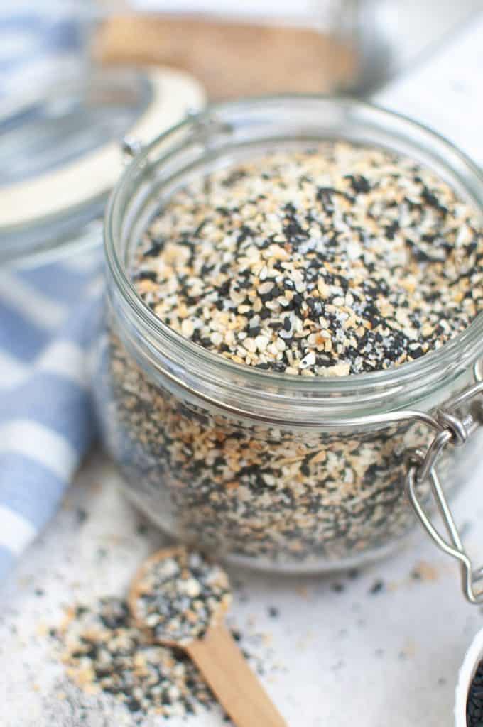 Closeup of Everything but the Bagel Seasoning.