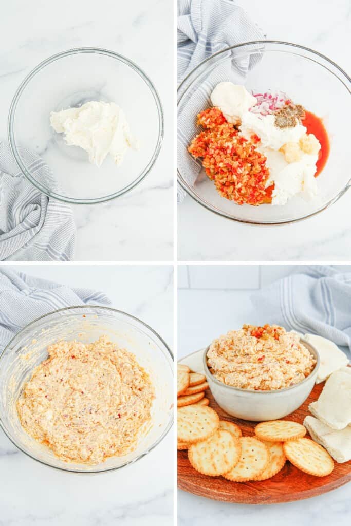 Step-by-step photos showing how to make giardiniera dip.