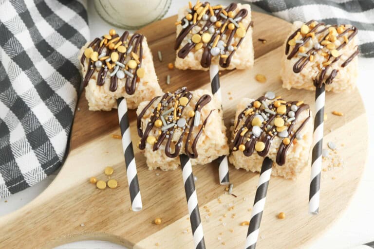 New Year's snacks on striped straws.