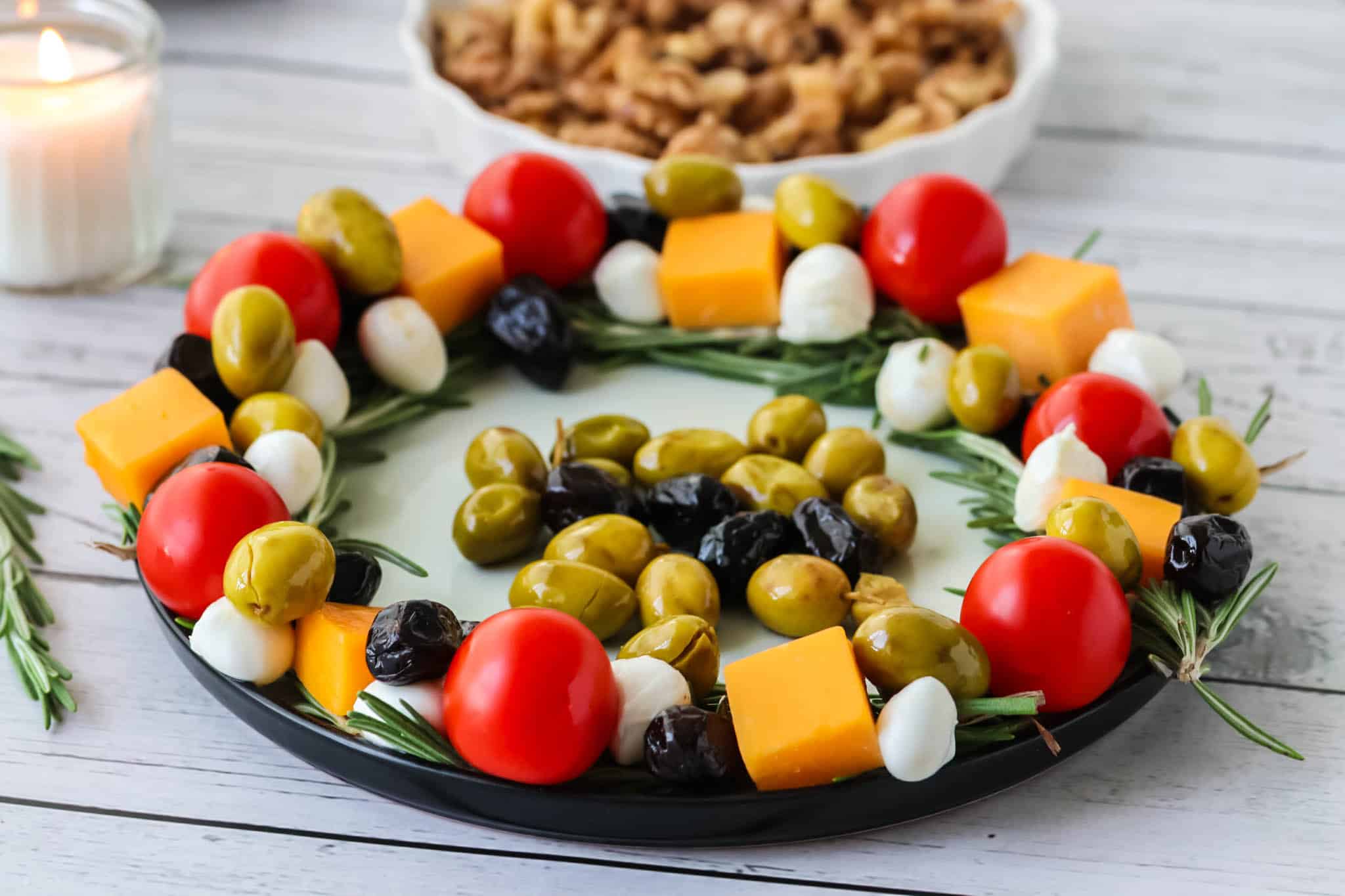 Side view of charcuterie wreath.