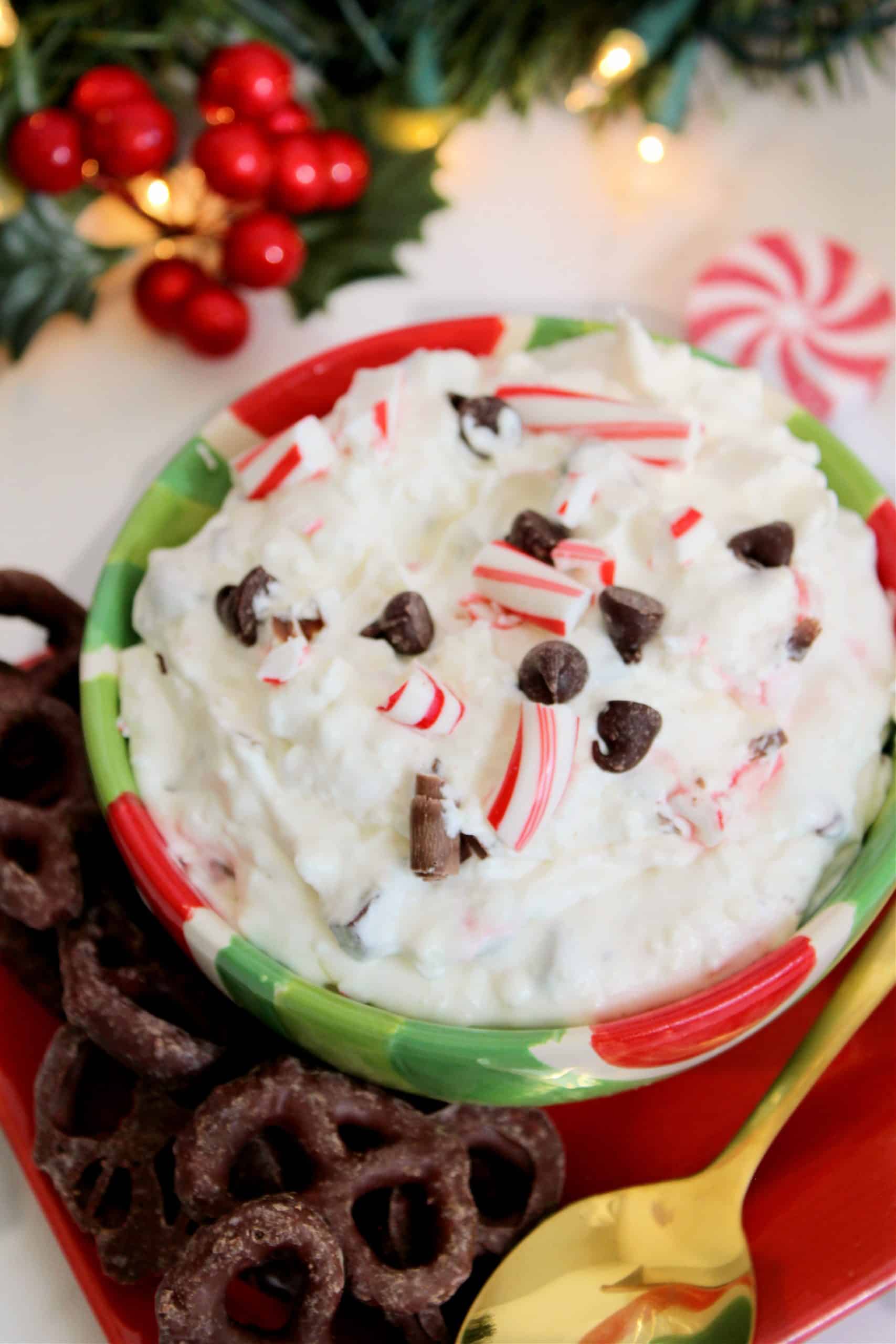 Finished Peppermint Bark Cheesecake Dip.