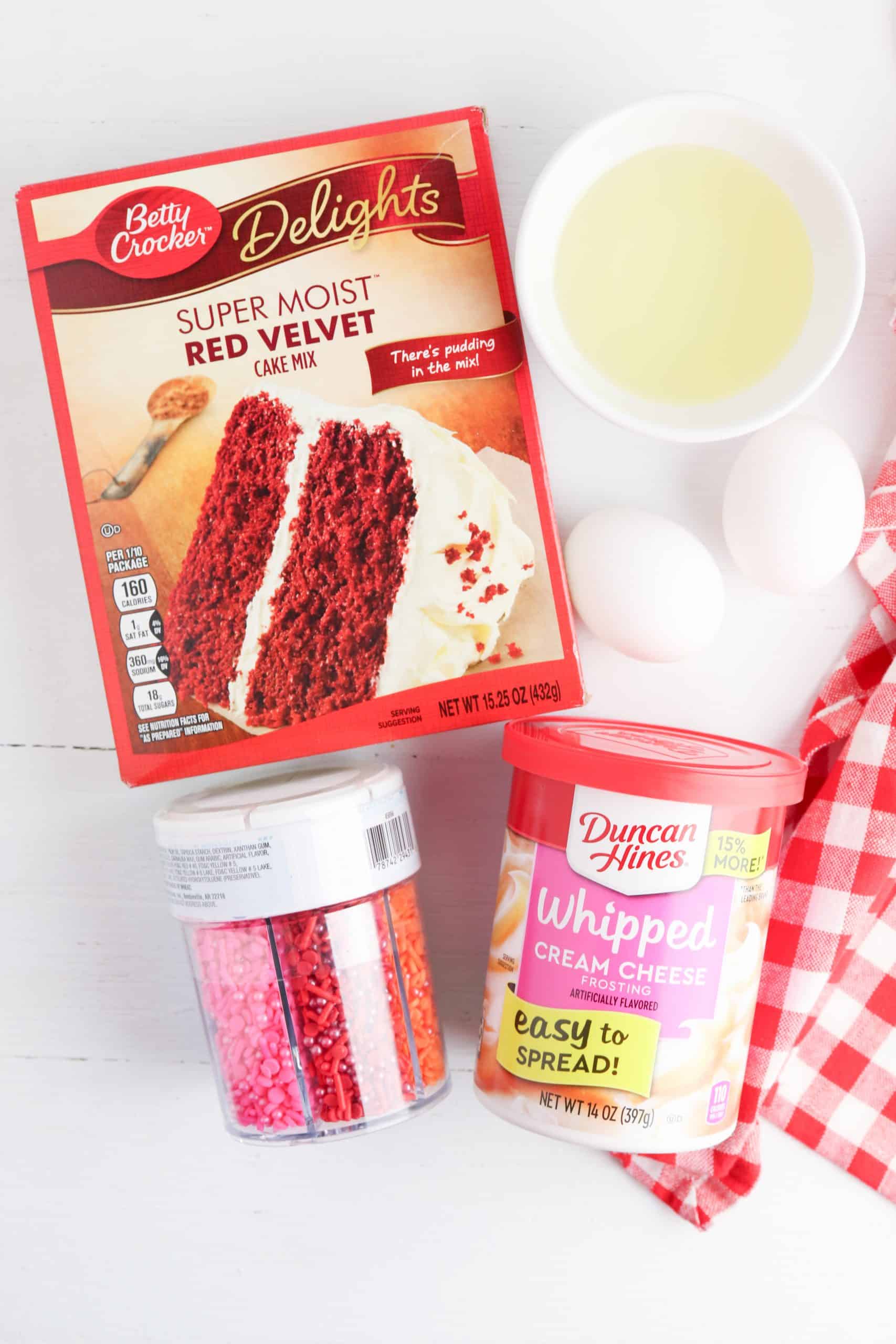 Red Velvet Cookie Bars ingredients.