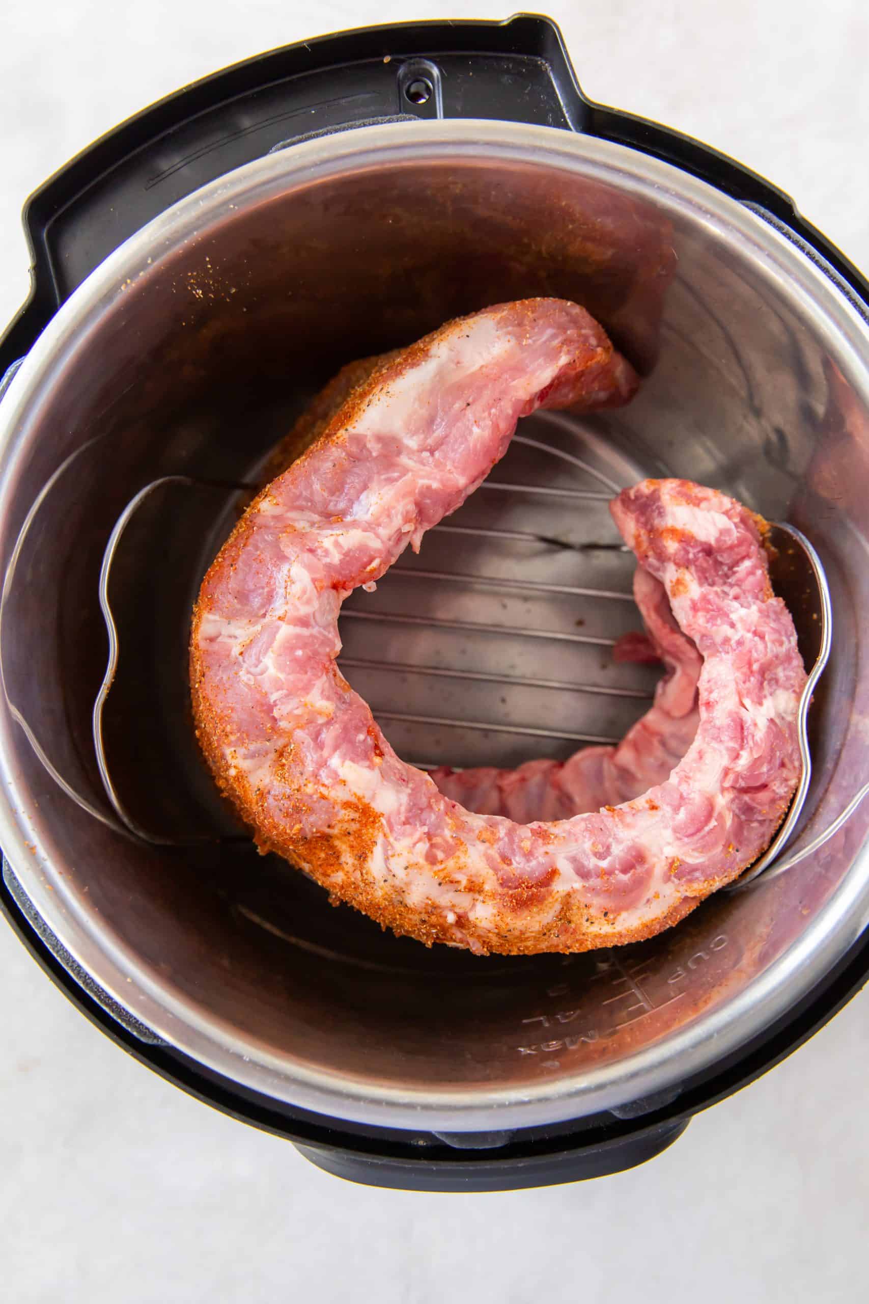 Ribs curled to fit in Instant Pot.