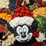 Overhead view of Santa Mickey Charcuterie Board.