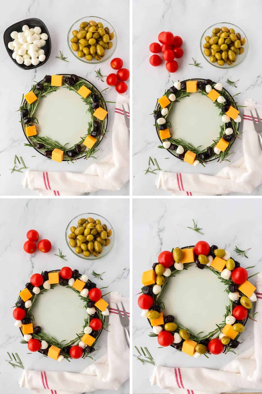 Steps to make the wreath charcuterie.