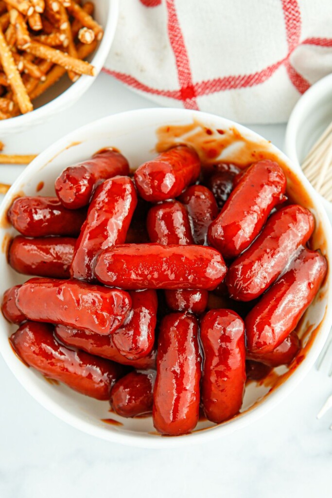 overhead view of bbq little smokies