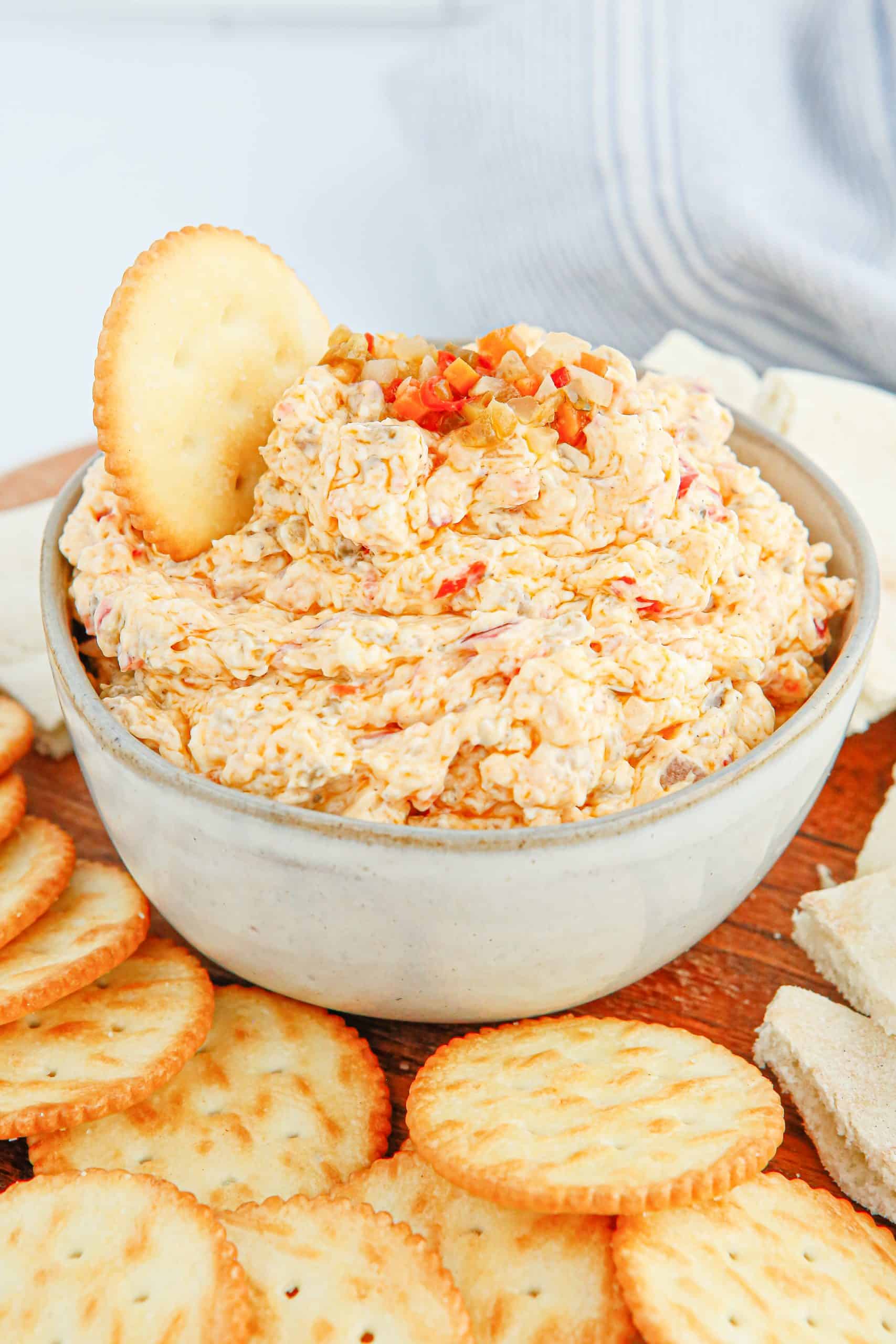 Giardiniera dip with crackers.