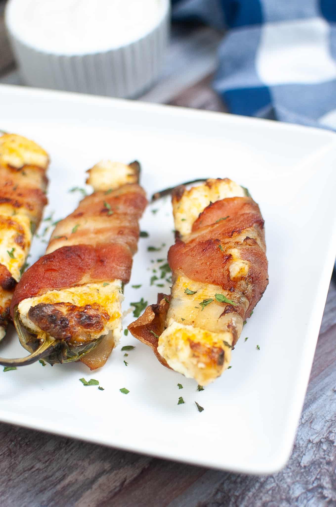 close-up of stuffed jalape&ntilde;os. 