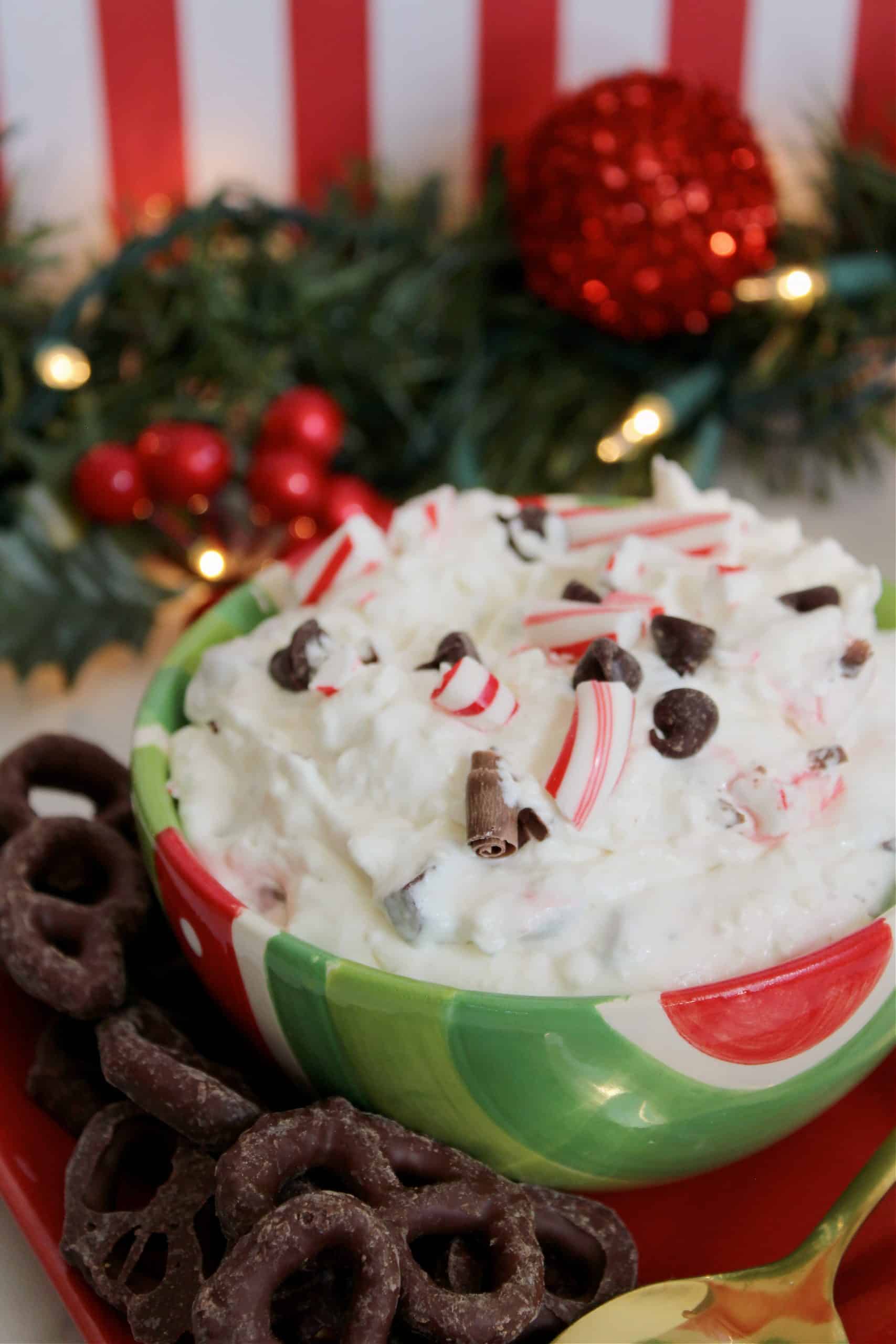 peppermint dip in Christmas setting.
