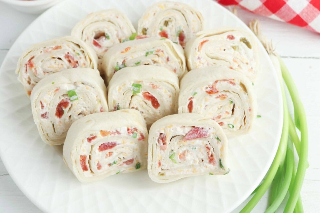 Mexican Pinwheels on a white plate.